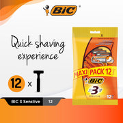 BIC 3 Sensitive Disposable Shaver / Razor - Packs of 12
