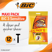 BIC 3 Sensitive Disposable Shaver / Razor - Packs of 12